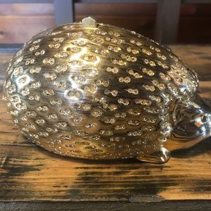 Gold Tone Bejeweled Hedgehog Minaudiere Purse